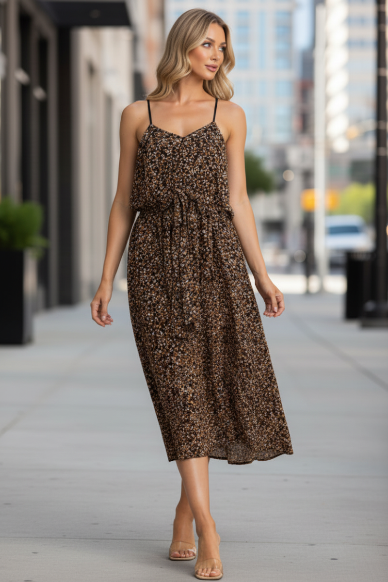 BLACK FLOWY STRING STRAP MAXI DRESS-D7748 *