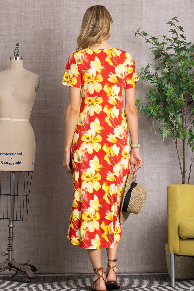ORANGE/YELLOW FLORAL PRINT MAXI DRESS