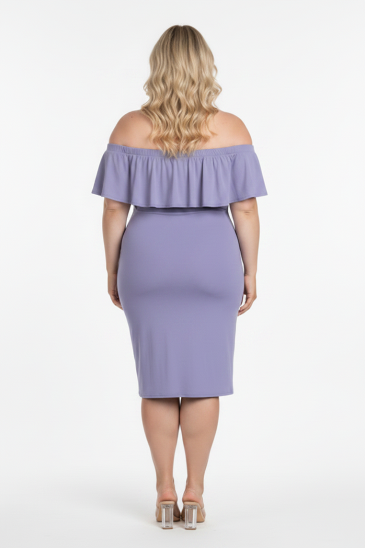 LILAC RUFFLED OFF SHOULDER PLUS SIZE MIDI DRESS RD1019P