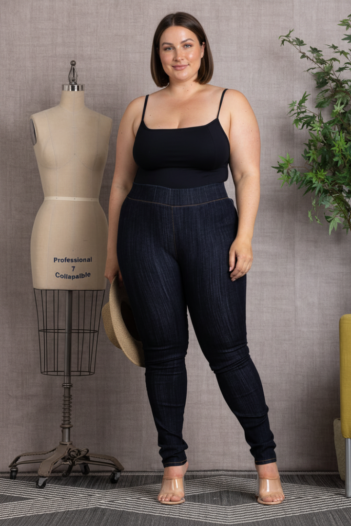 HIGH RISE ELASTIC WAIST BAND PLUS SIZE SKINNY JEANS-D1223X