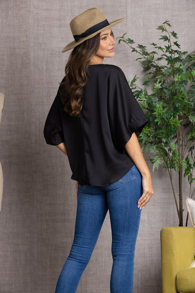 FRONT SIDE KNOT BELL SLEEVES TOP