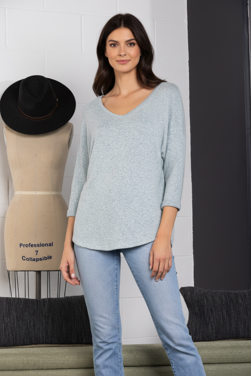 MINT V-NECK 3/4 SLEEVES KNIT TOP RWYAU3453
