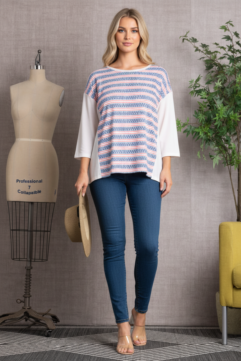 AMERICAN STARS PRINT CONTRAST PLUS SIZE TOP