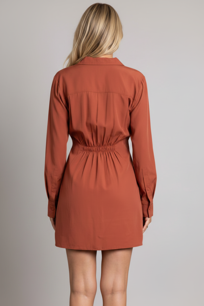 V-NECK LONG SLEEVES MINI DRESS-ID5540-