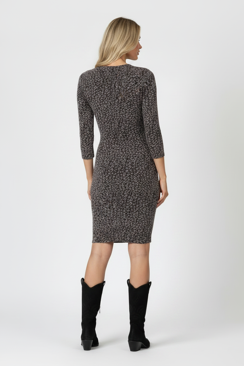 V-NECK 3/4 SLEEVES BODYCON MINI DRESS SPD7048