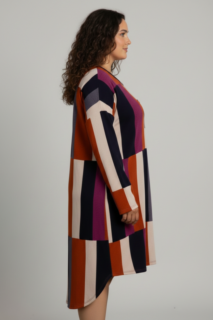 RUST COLOR BLOCK MODERN STYLE HI LOW PLUS SIZE MIDI DRESS SD21095DP -