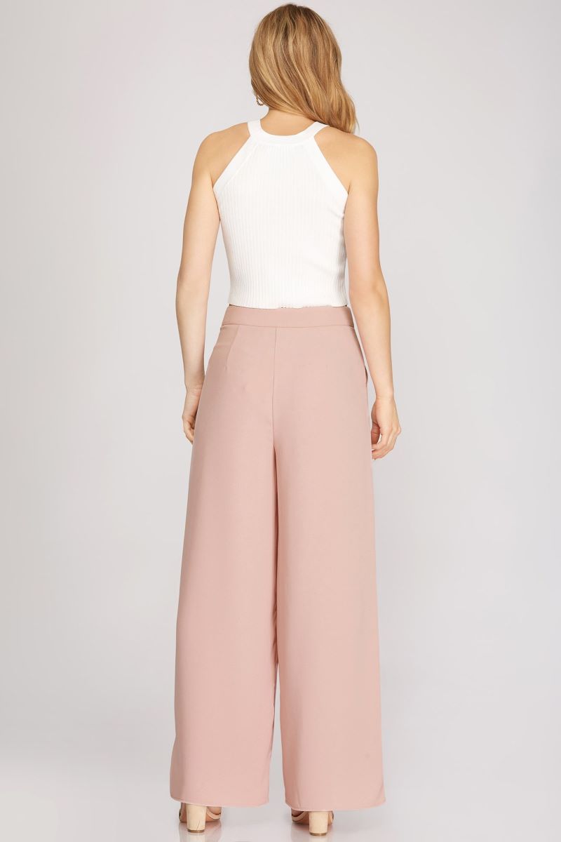 MISTY PINK PINTUCK W/ SIDE POCKETS WOVEN WIDE PANTS