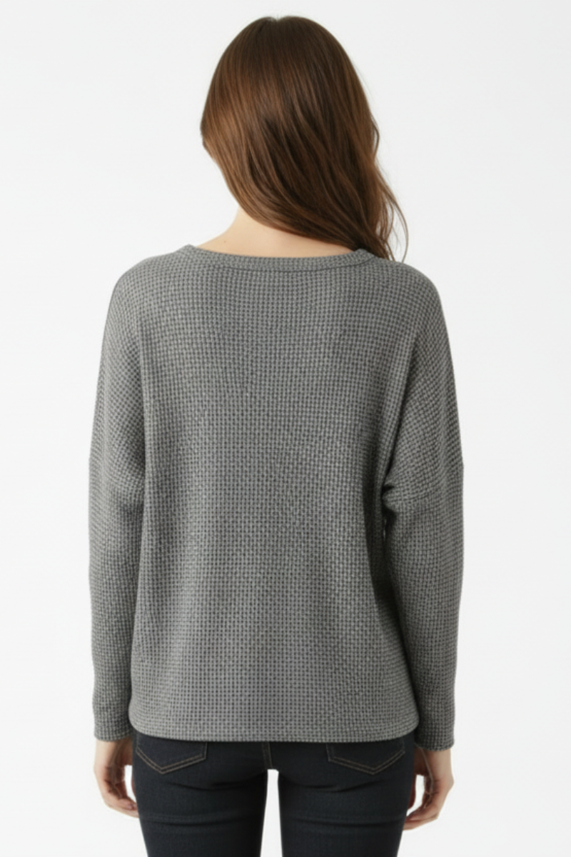 WAFFLE KNIT DOLMAN LONG SLEEVE TOP SKSY2586A-