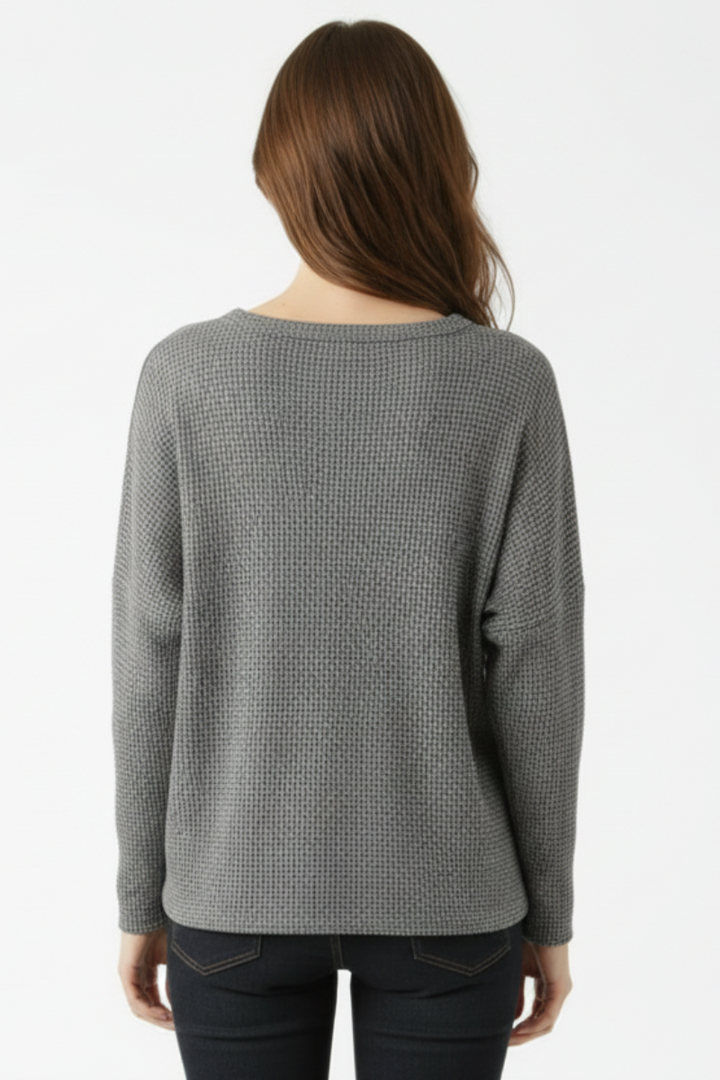 WAFFLE KNIT DOLMAN LONG SLEEVE TOP SKSY2586A-