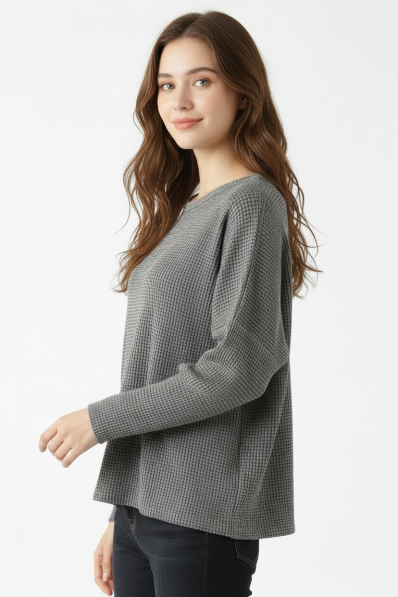 WAFFLE KNIT DOLMAN LONG SLEEVE TOP SKSY2586A-