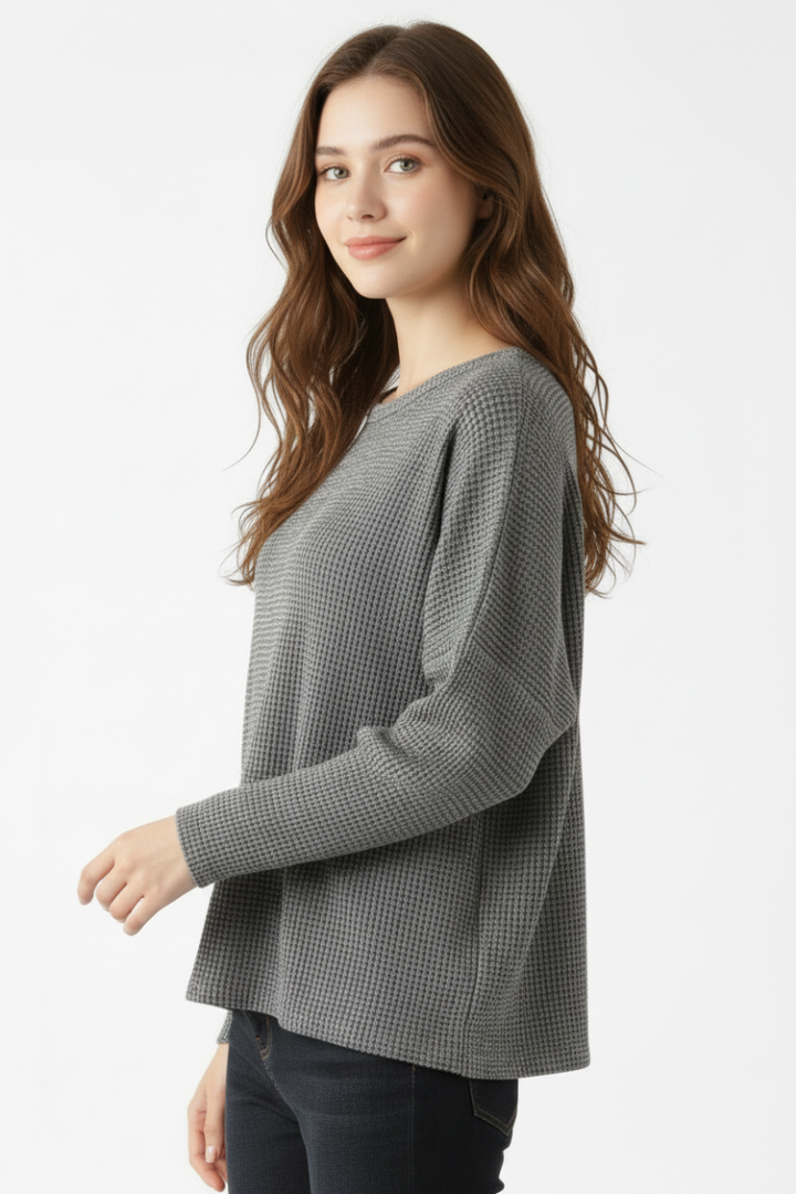 WAFFLE KNIT DOLMAN LONG SLEEVE TOP SKSY2586A-