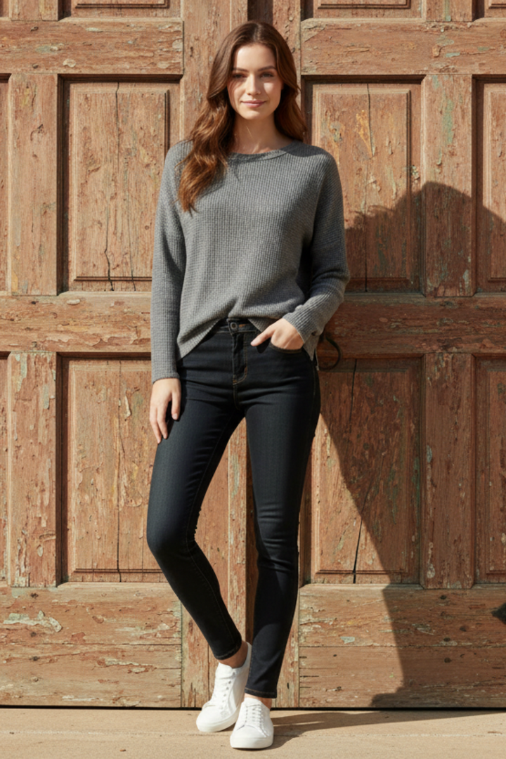 WAFFLE KNIT DOLMAN LONG SLEEVE TOP SKSY2586A-