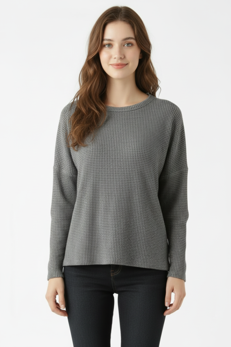 WAFFLE KNIT DOLMAN LONG SLEEVE TOP SKSY2586A-