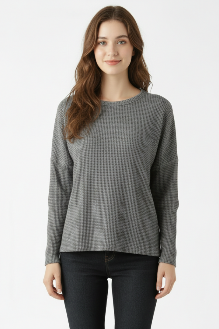 WAFFLE KNIT DOLMAN LONG SLEEVE TOP SKSY2586A-