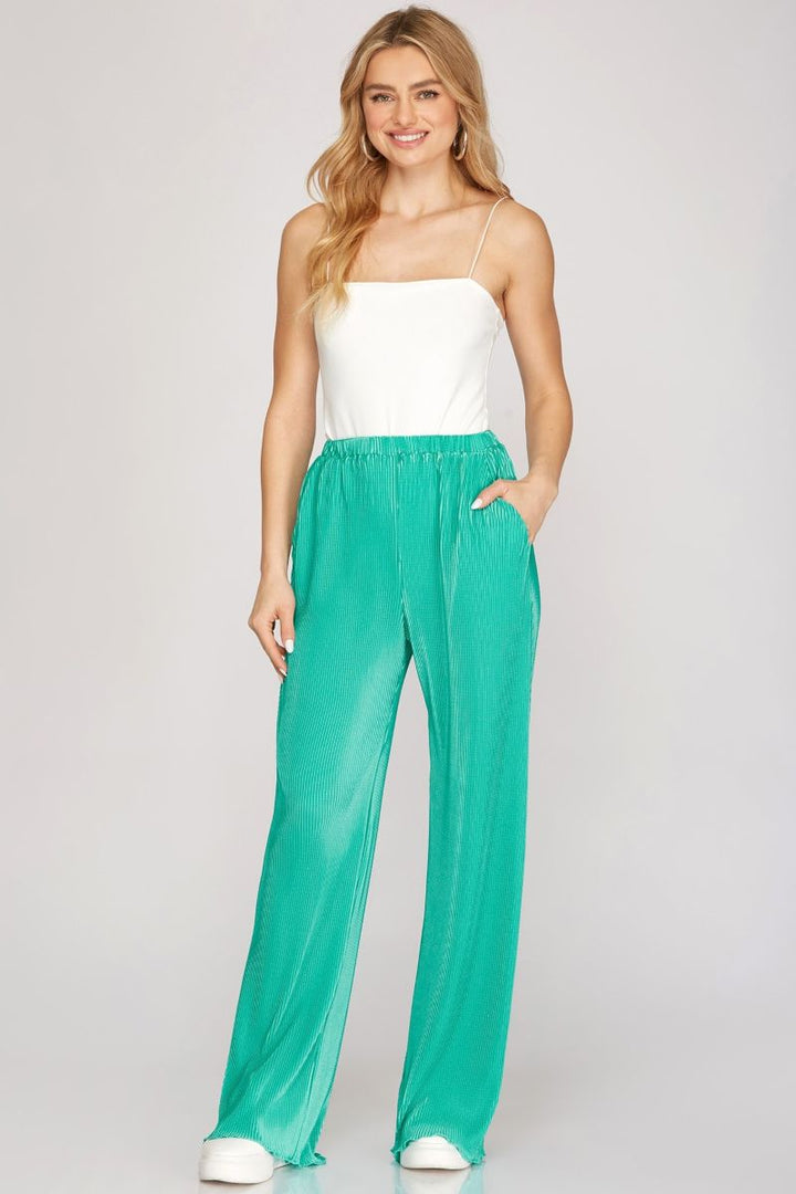 JADE ELASTIC WAIST W/ SIDE POCKET PLISSE PANTS