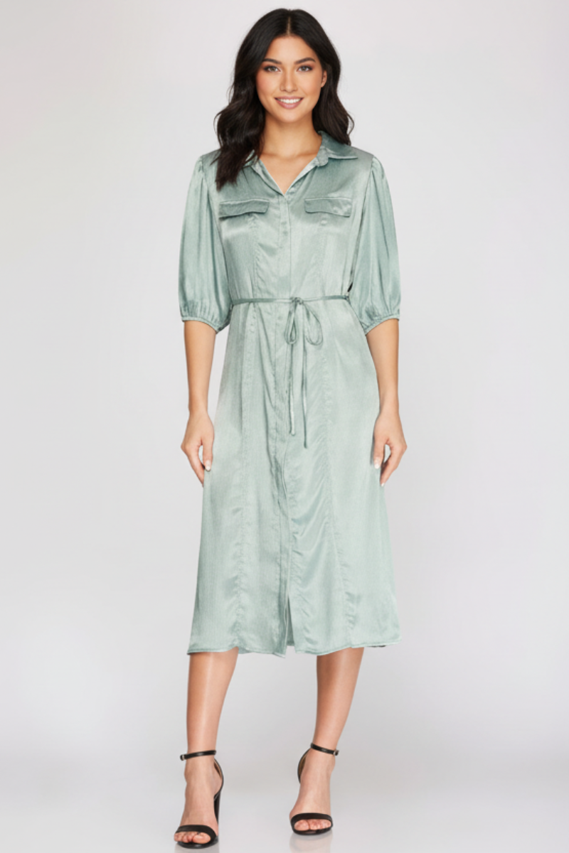 HALF SLEEVES WOVEN SHIRT MINI DRESS SKSY3267