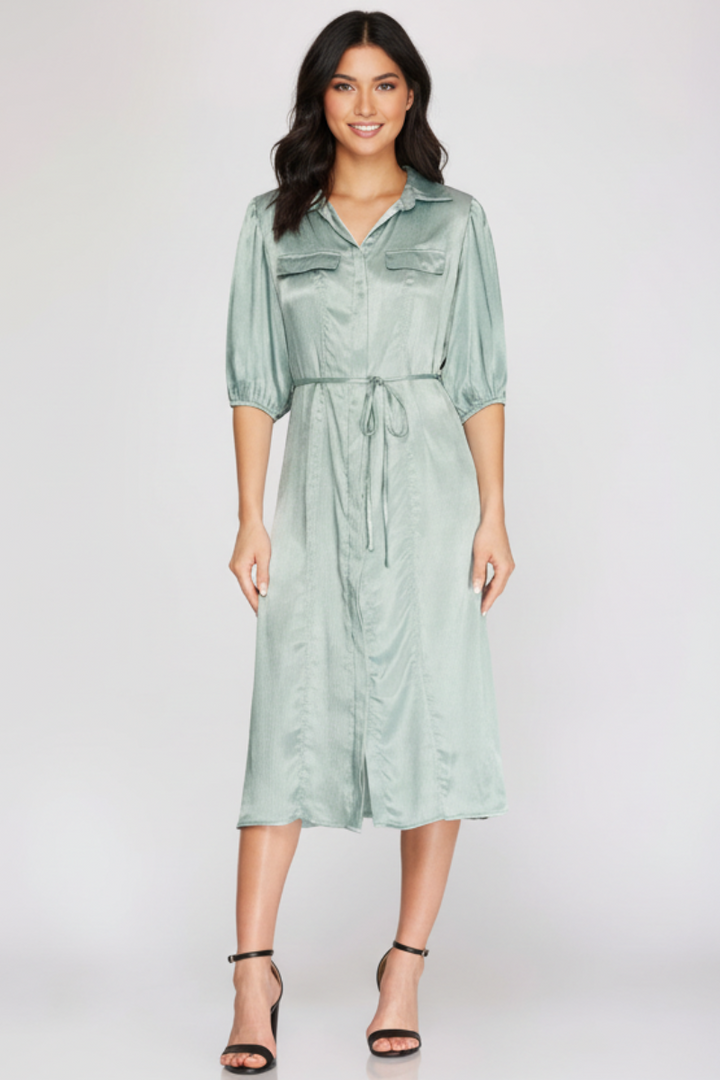 HALF SLEEVES WOVEN SHIRT MINI DRESS SKSY3267
