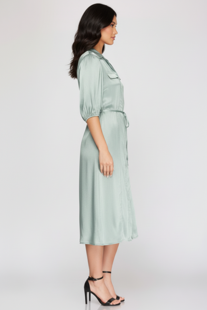 HALF SLEEVES WOVEN SHIRT MINI DRESS SKSY3267