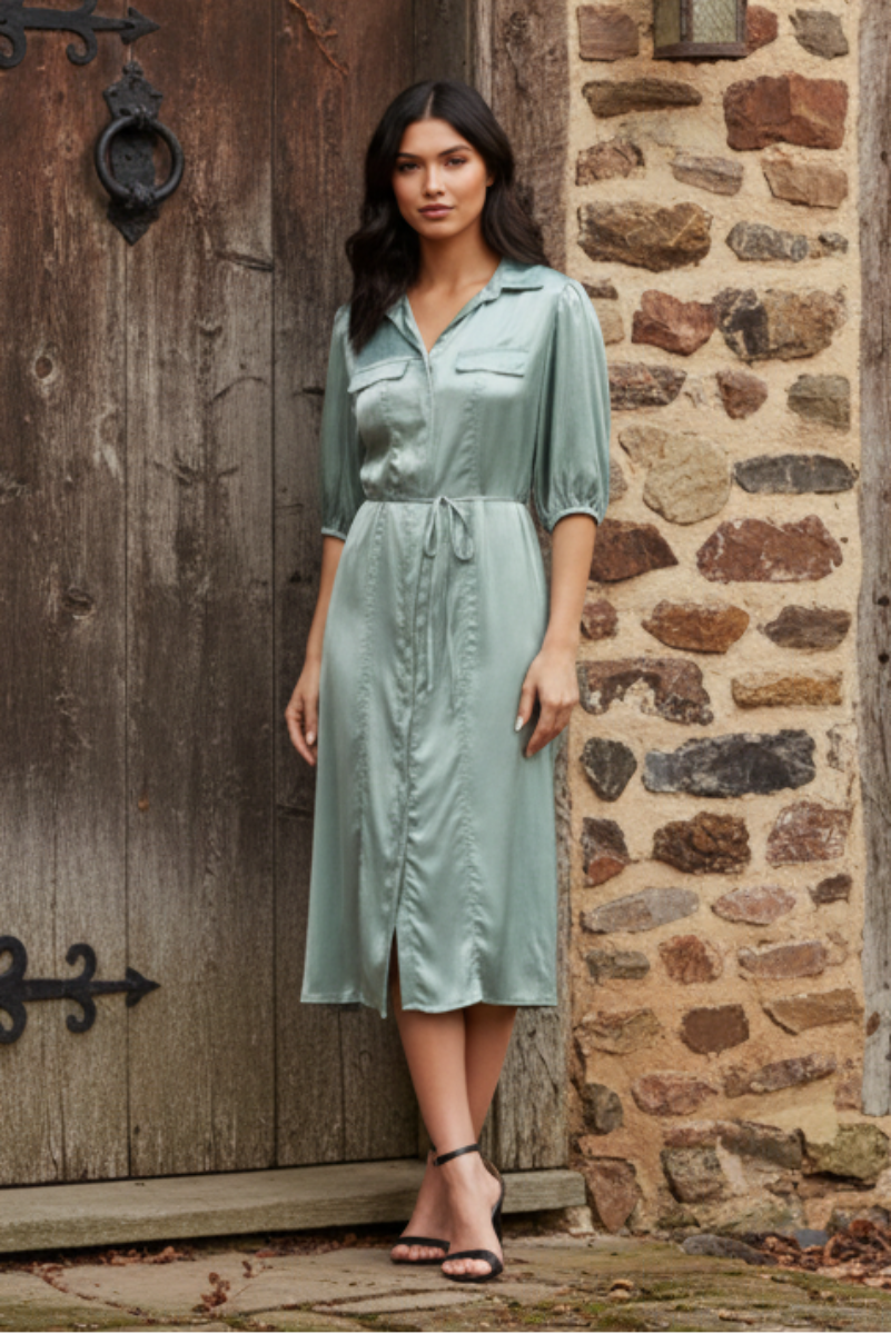 HALF SLEEVES WOVEN SHIRT MINI DRESS SKSY3267
