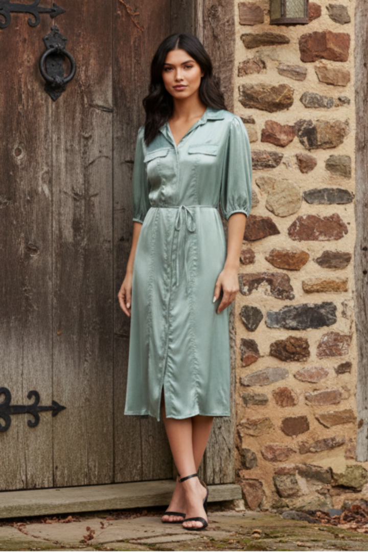 HALF SLEEVES WOVEN SHIRT MINI DRESS SKSY3267
