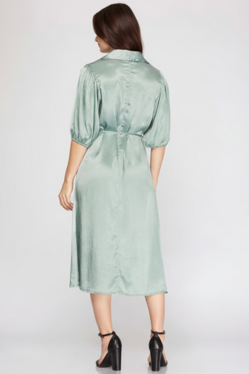 HALF SLEEVES WOVEN SHIRT MINI DRESS SKSY3267