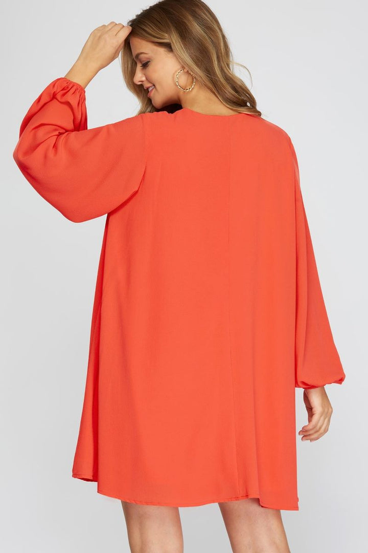 TOMATO V-NECK LONG SLEEVES FLOUNCE WOVEN MINI DRESS S12SY3375