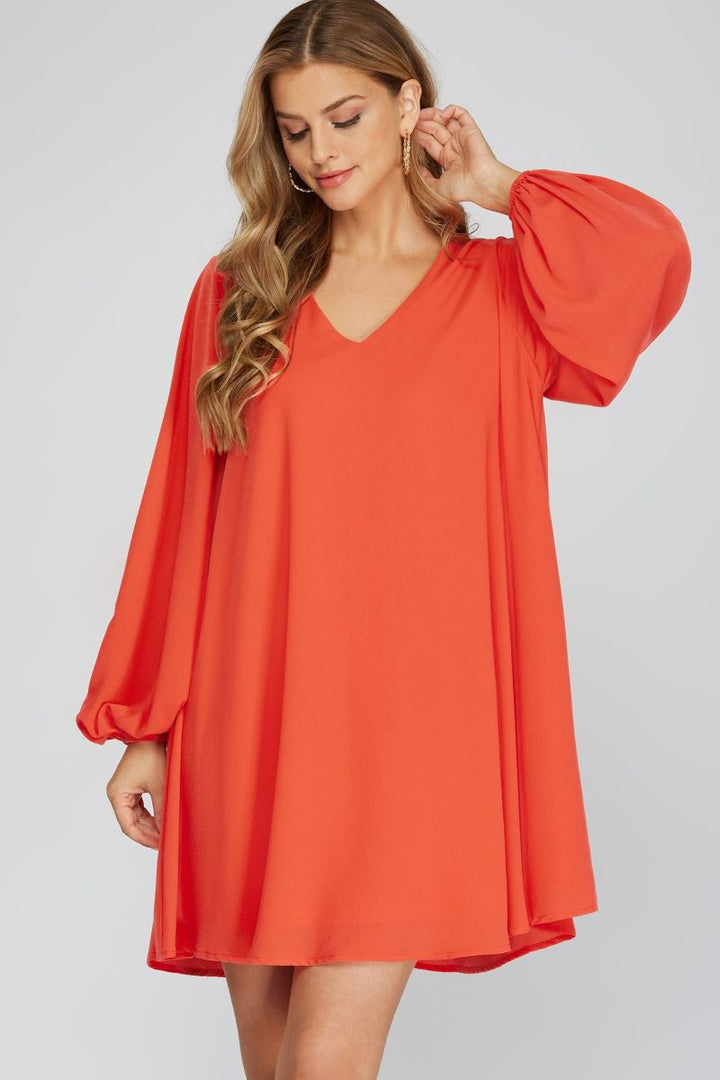 TOMATO V-NECK LONG SLEEVES FLOUNCE WOVEN MINI DRESS S12SY3375
