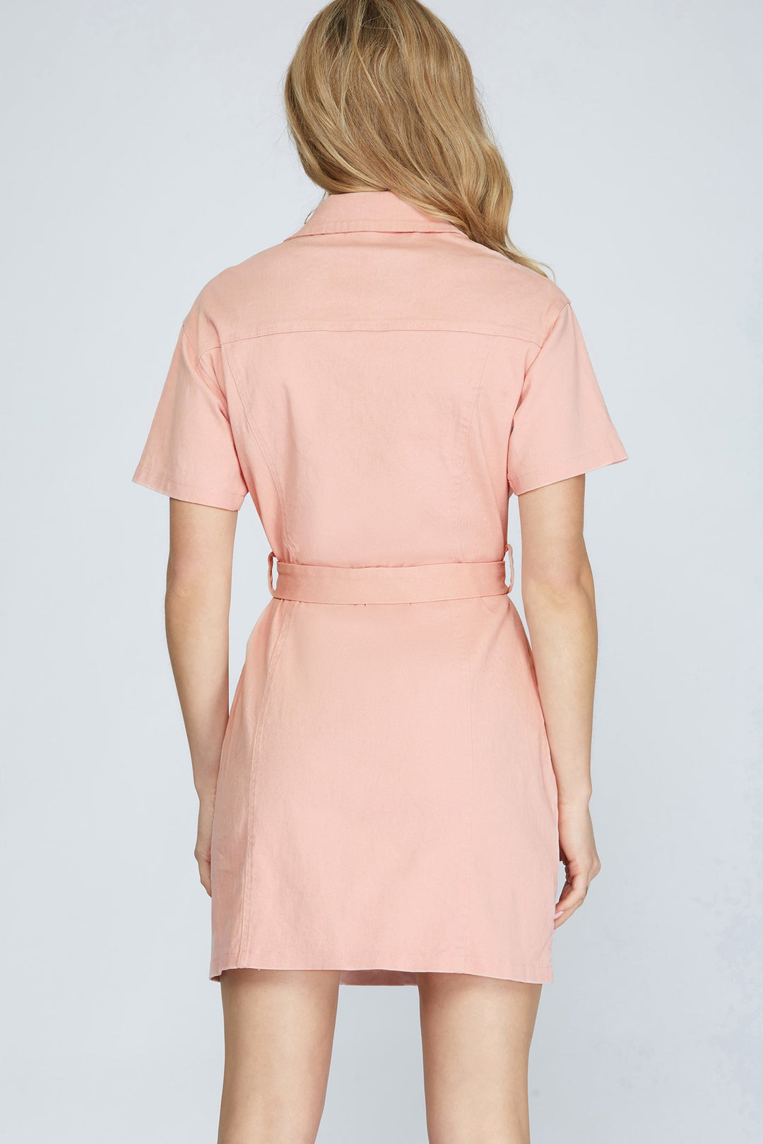 PINK STRETCHED TWILL BUTTON DOWN DRESS-SKSY3407