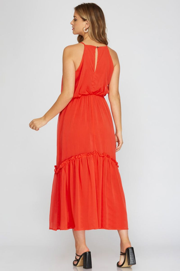 WOVEN CAMI DRESS WITH ELASTIC WAIST