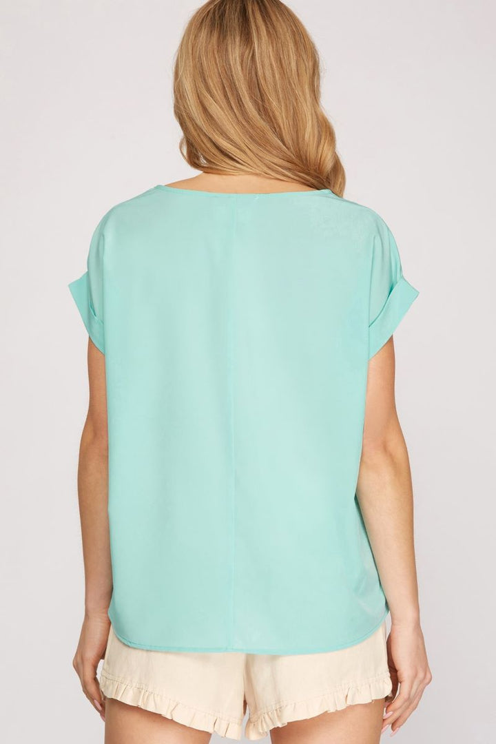 MINT DROP SHOULDER BOAT NECK WOVEN TOP