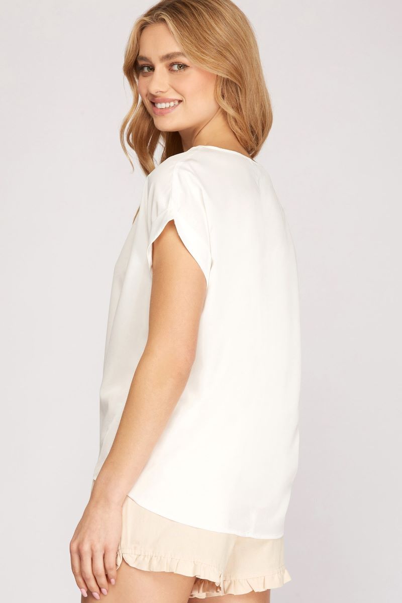 OFF WHITE DROP SHOULDER BOAT NECK WOVEN TOP