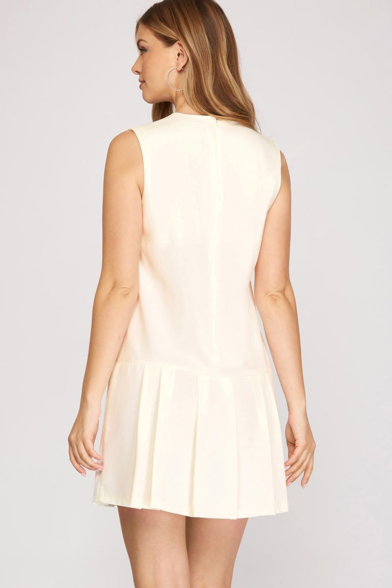 OFF WHITE SLEEVELESS PLEATED HEM WOVEN MINI DRESS S12SY3804