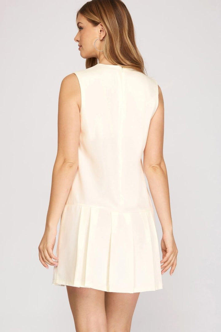 OFF WHITE SLEEVELESS PLEATED HEM WOVEN MINI DRESS S12SY3804