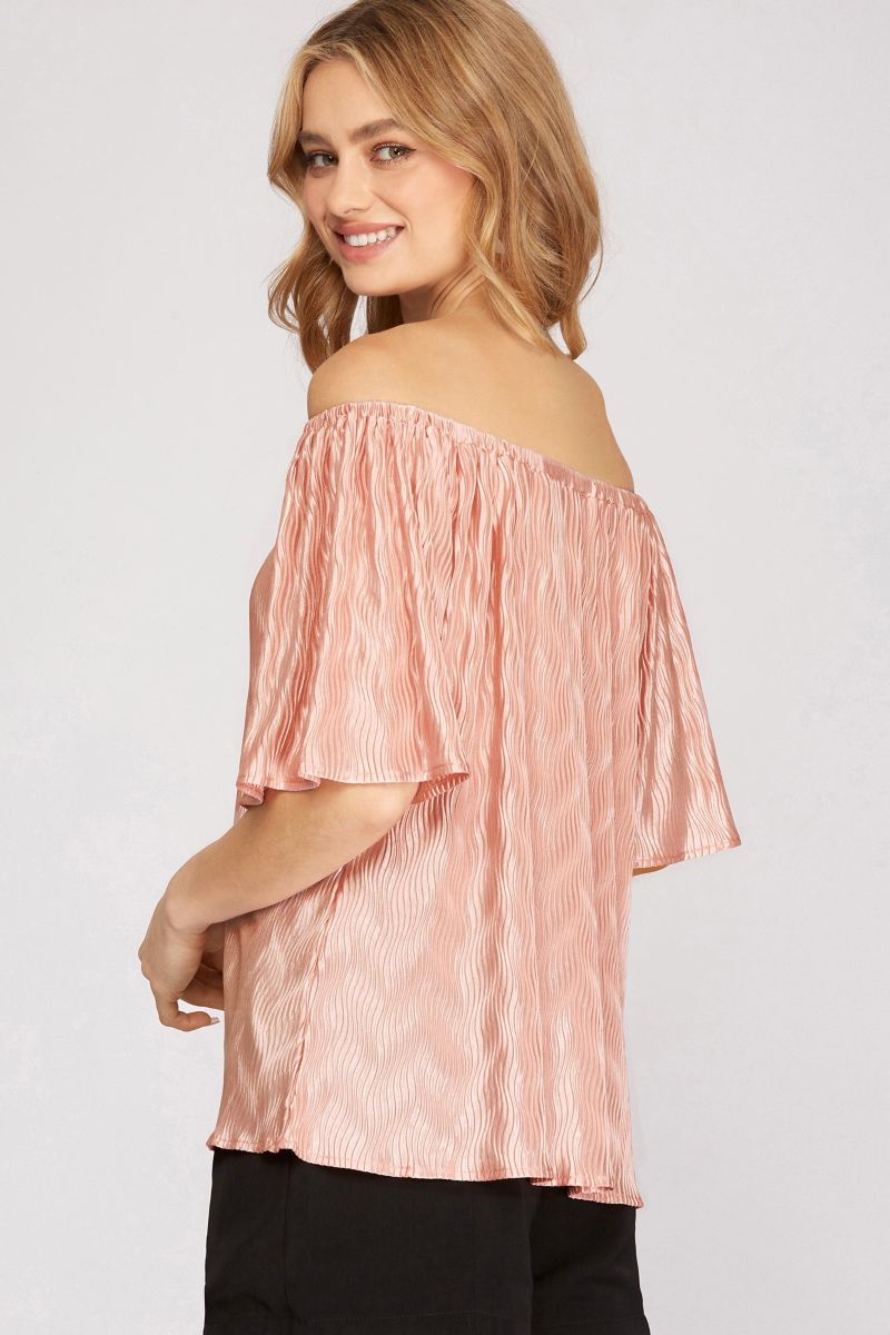 DUSTY ROSE OFF SHOULDER PLISSE WOVEN TOP SKSY3901