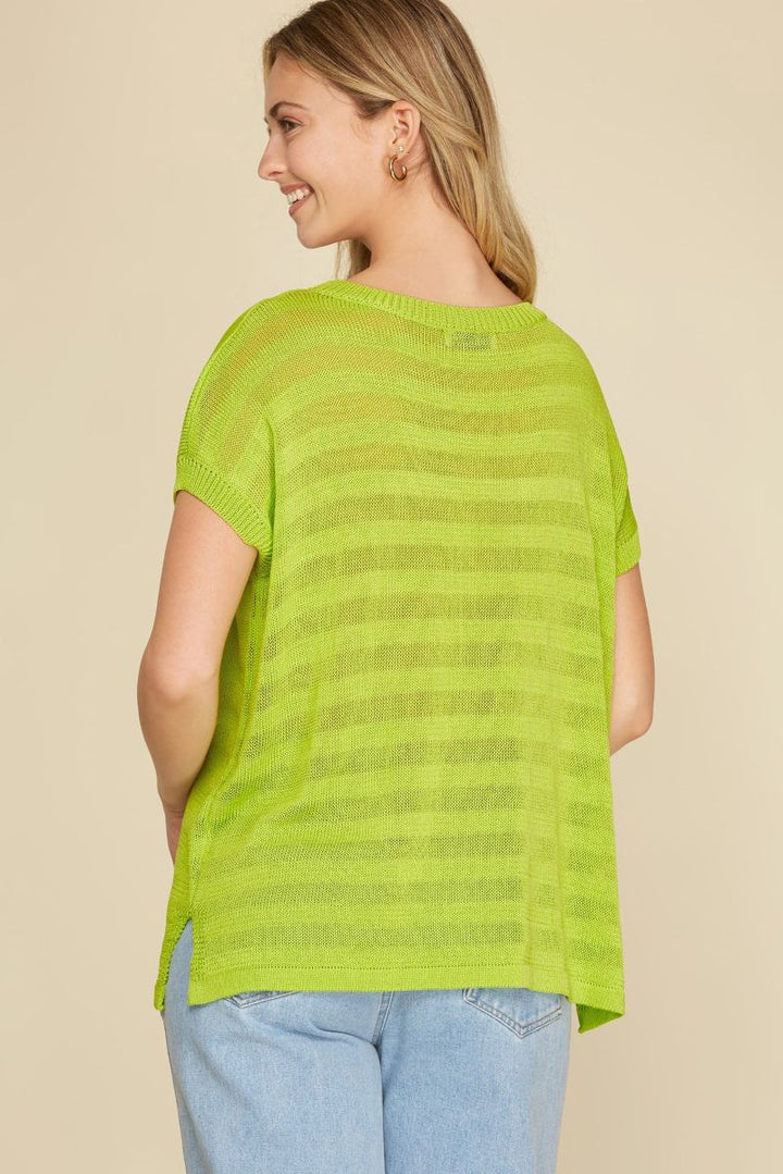 LIME DROP SHOULDER SHEER KNIT TOP