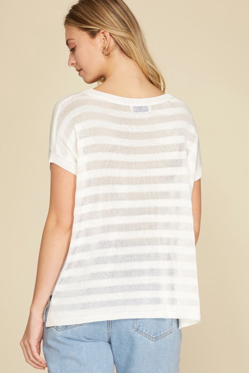 OFF WHITE DROP SHOULDER SHEER KNIT TOP
