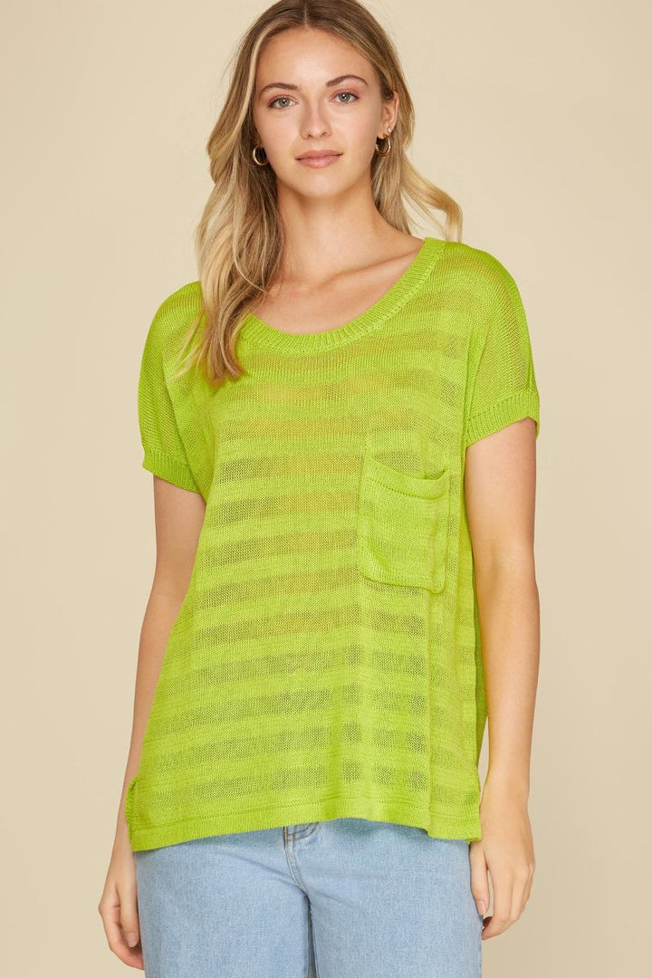 LIME DROP SHOULDER SHEER KNIT TOP