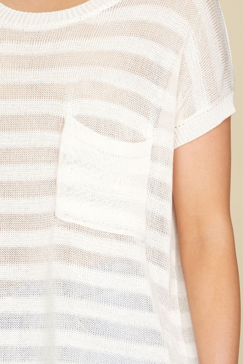 OFF WHITE DROP SHOULDER SHEER KNIT TOP