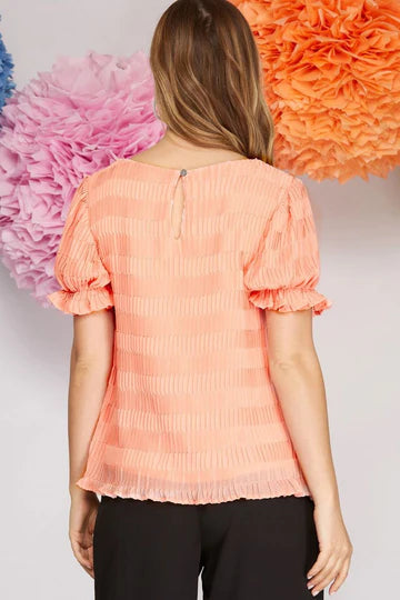 PUFF SLEEVES PLEATED WOVEN TOP-SKSY4170