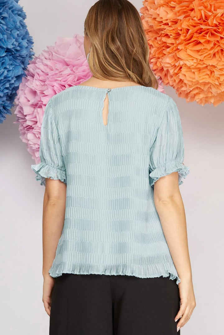 PUFF SLEEVES PLEATED WOVEN TOP-SKSY4170