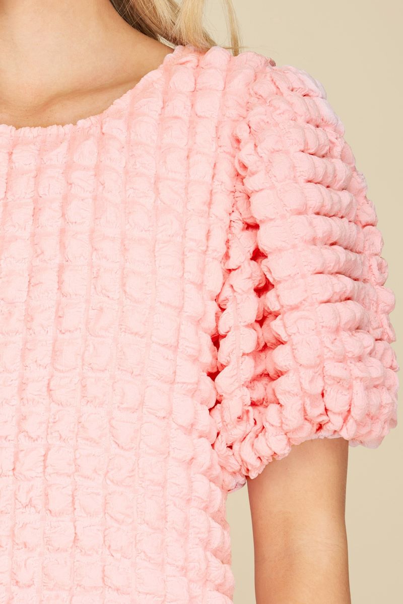 PUFF SHORT SLEEVES TEXTURED WOVEN MINI DRESS