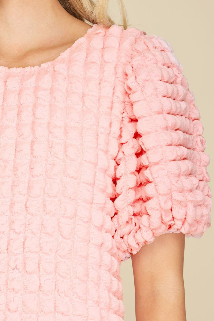 PUFF SHORT SLEEVES TEXTURED WOVEN MINI DRESS