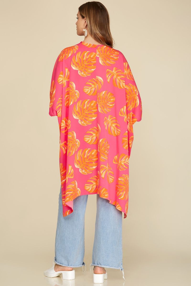 FUCHSIA/ORANGE TROPICAL PRINT WOVEN COVER-UP TOP