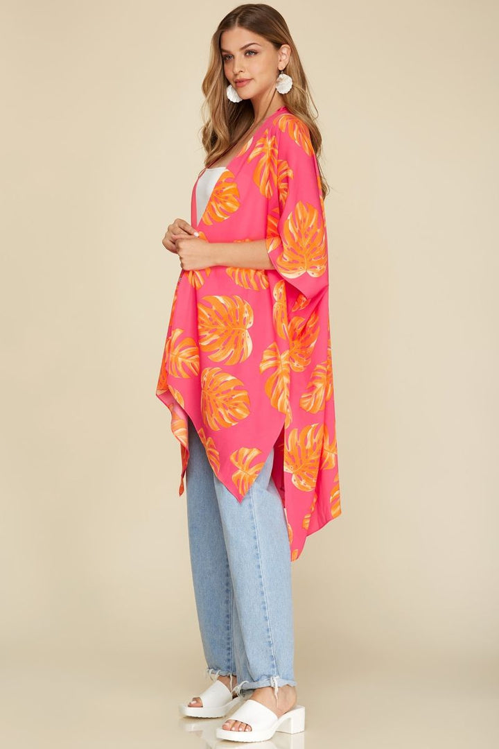 FUCHSIA/ORANGE TROPICAL PRINT WOVEN COVER-UP TOP