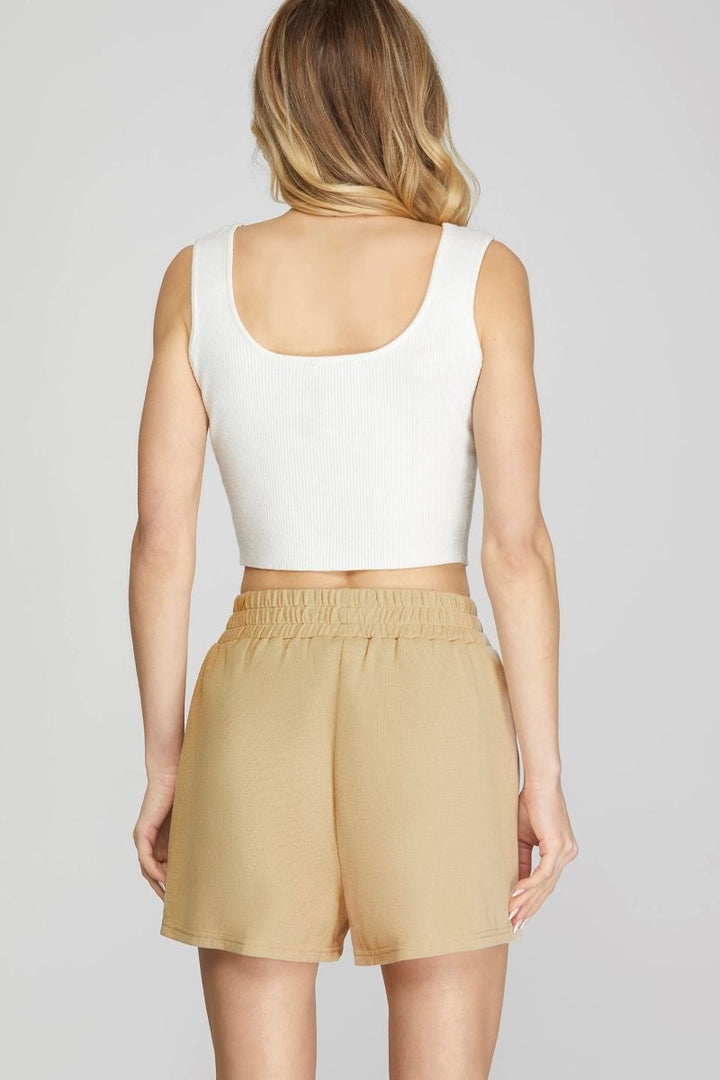 TAUPE ELASTIC WAIST AND SIDE POCKETS KNIT SHORTS SKSY6498-P