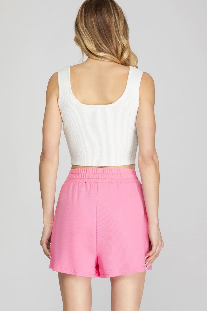 PINK ELASTIC WAIST AND SIDE POCKETS KNIT SHORTS SKSY6498-P