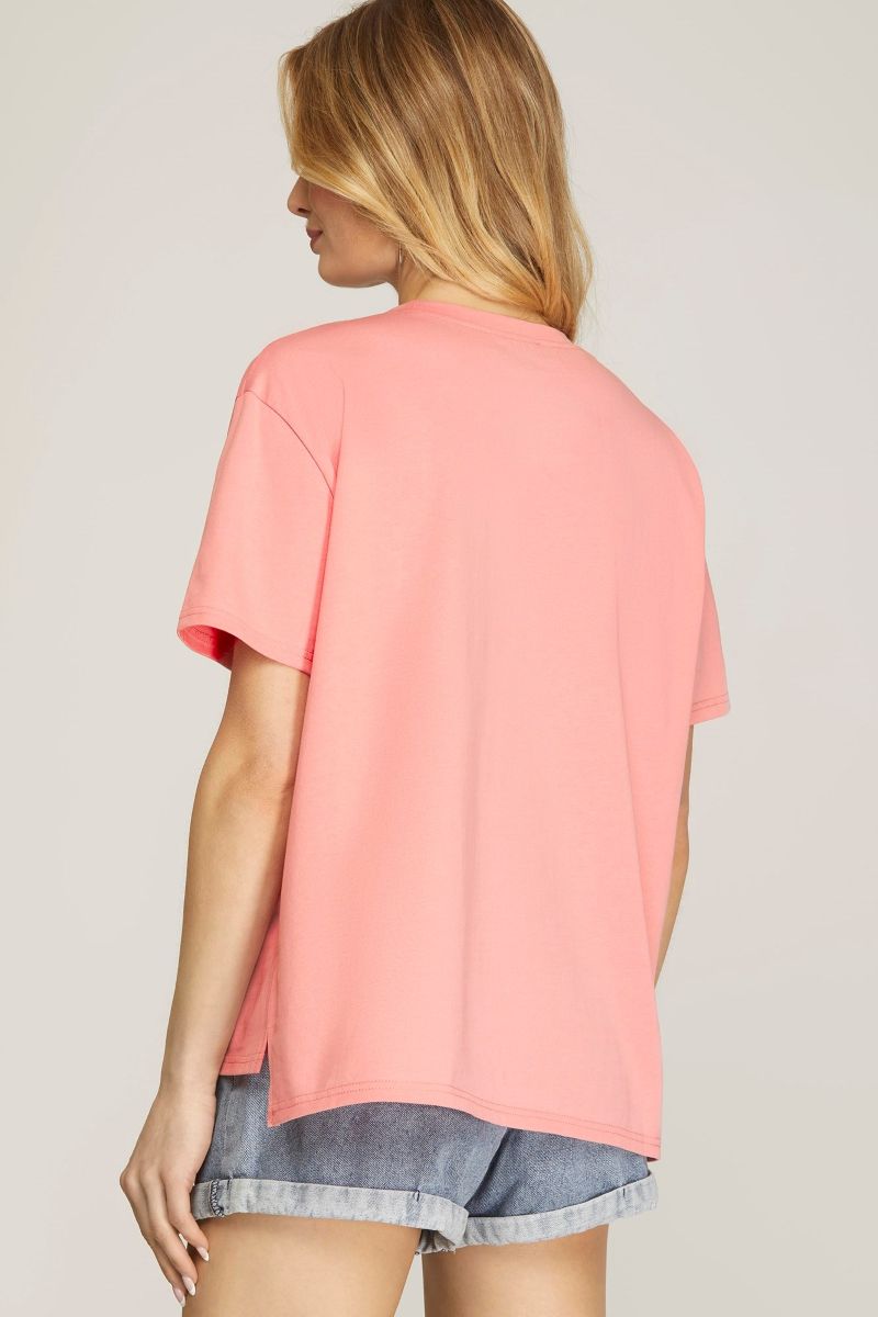 PINK RHINESTONE STUDDED STAR FRINGE KNIT TOP SKSY6648