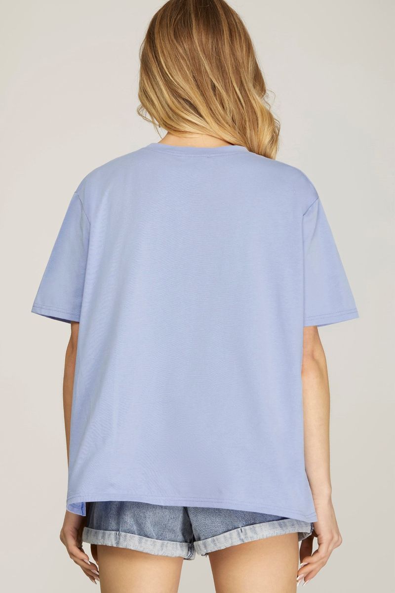 PERIWINKLE RHINESTONE STUDDED STAR FRINGE KNIT TOP SKSY6648