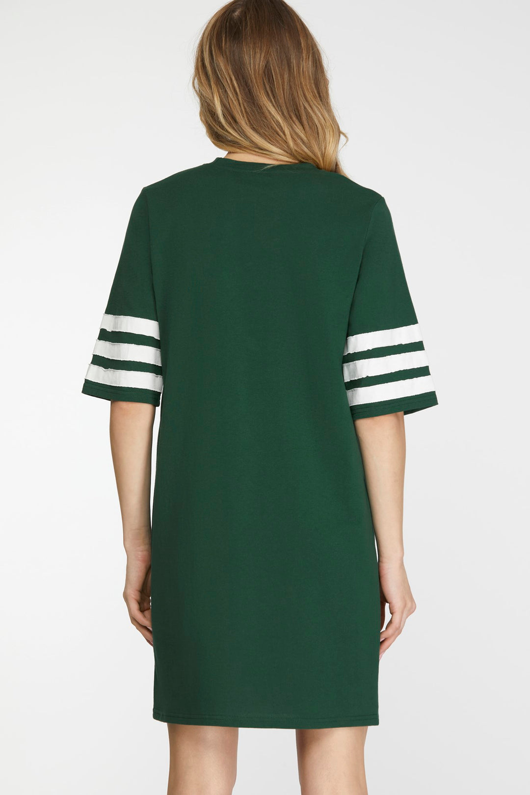 GREEN KNIT DRESS WITH SEQUIN FOOTBALL PATCH-SKSY6691
