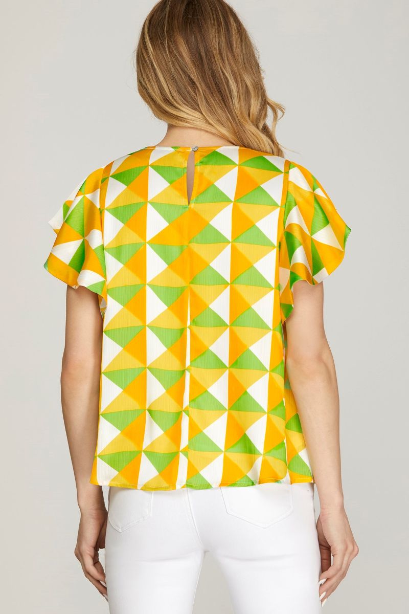 YELLOW FLUTTER SLEEVE WOVEN TOP SKSY6860
